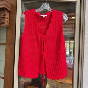She + Sky Red Sleeveless Cardigan